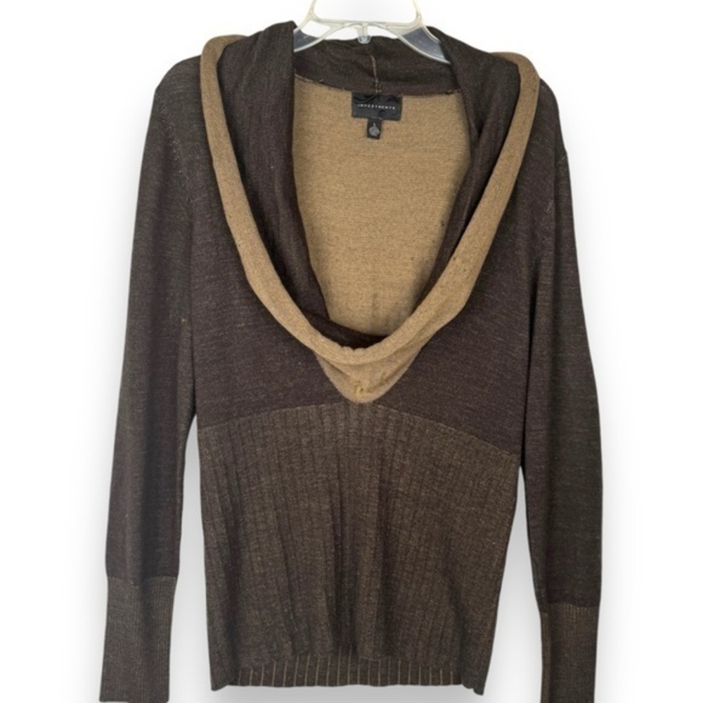 Womens Sweater Top Size Large‎ Brown Wool Blend Western Rustic Lagenlook Earthy